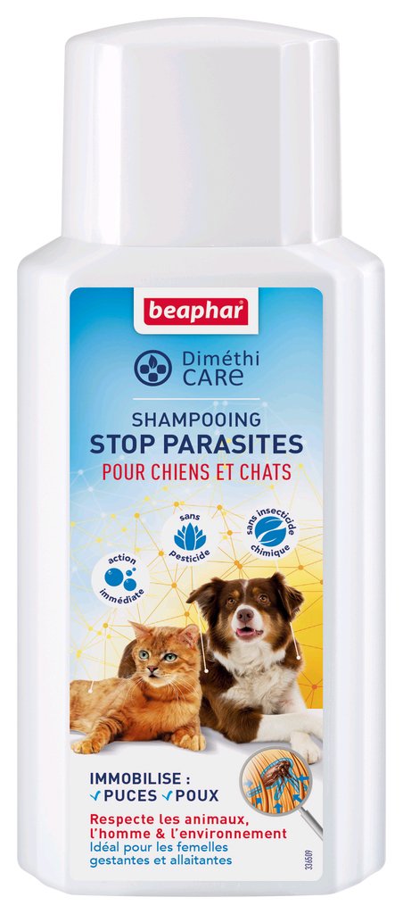 BEAPHAR DIMÉTHICARE Shampoing Stop Parasites à l'Aloe Vera pour Chien et Chat – Sans Pesticide – Action Immédiate – Flac