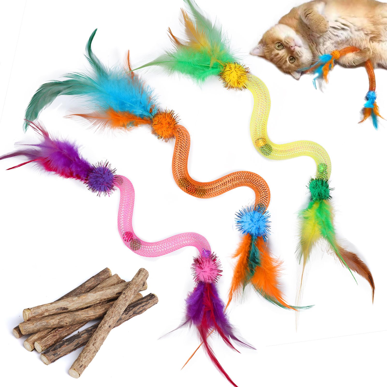 PetGens - Jouets interactifs pour chats, jouets avec ressorts, herbe à chat, plumes et clochettes, idéaux pour les chats